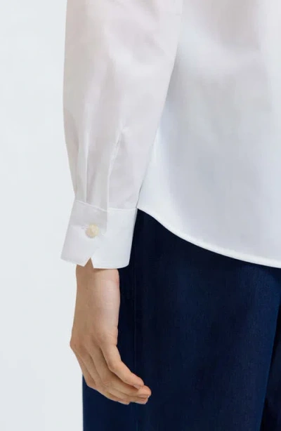 Foxcroft Marlee Leopard Trim Cotton Blend Button-up Shirt In White