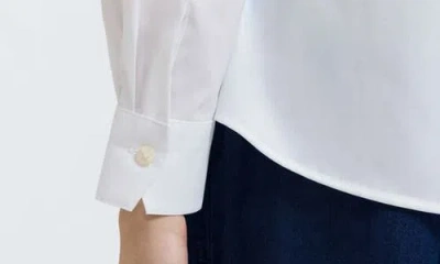 Foxcroft Marlee Leopard Trim Cotton Blend Button-up Shirt In White