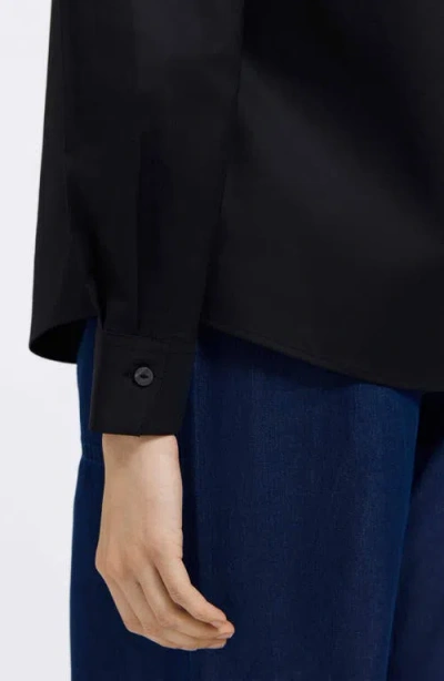 Foxcroft Marlee Leopard Trim Cotton Blend Button-up Shirt In Black