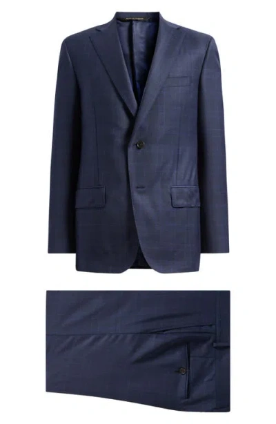 Heritage Gold Navy Plaid Wool Suit In Blue