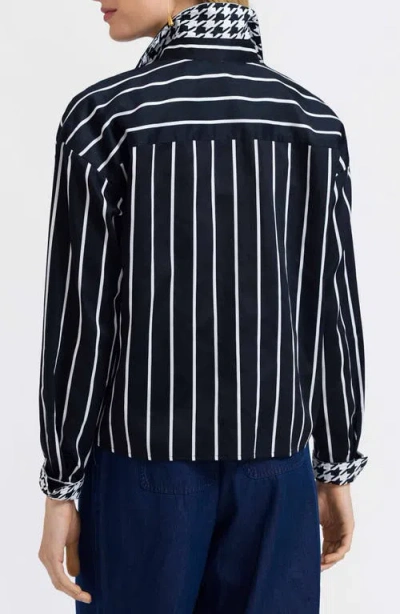 Foxcroft Marina Stripe Cotton Button-up Shirt In Black