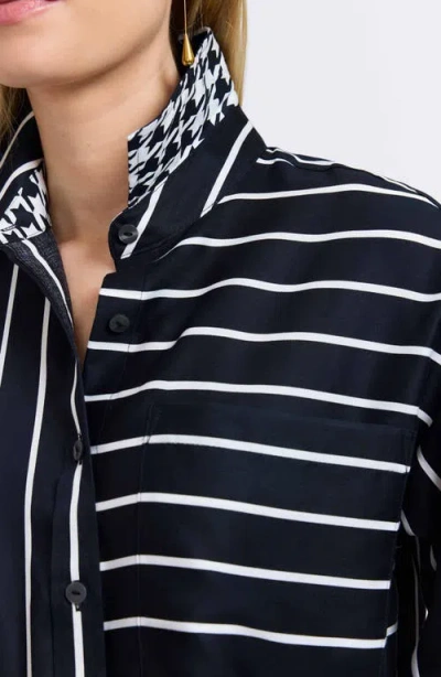 Foxcroft Marina Stripe Cotton Button-up Shirt In Black