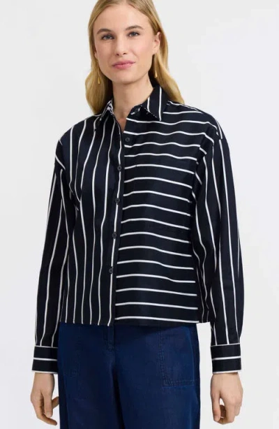 Foxcroft Marina Stripe Cotton Button-up Shirt In Black