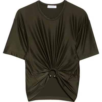 Rabanne Piercing Ring Satin Jersey Crop T-shirt In Green