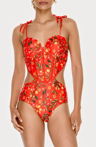 Jessie Zhao New York Scarlet Bloom One-piece Swimsuit