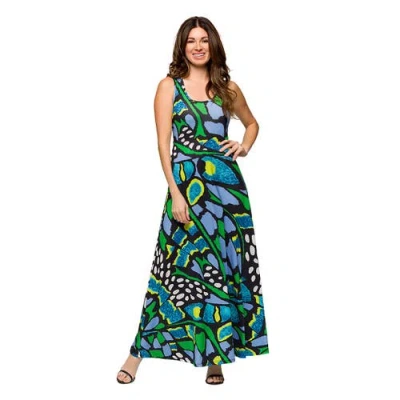 24seven Comfort Apparel Maternity Blue Butterfly Print Scoop Neck A-line Sleeveless Maxi Dress