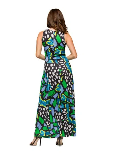 24seven Comfort Apparel Maternity Blue Butterfly Print Scoop Neck A-line Sleeveless Maxi Dress