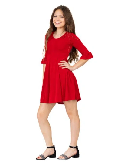 24sevenkid Elbow Length Sleeve Fit And Flare Party Dress In Red