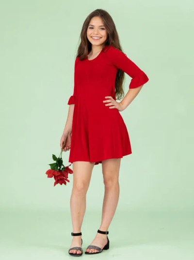 24sevenkid Elbow Length Sleeve Fit And Flare Party Dress In Red
