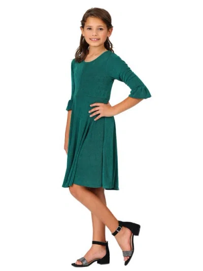 24sevenkid Elbow Length Sleeve Fit And Flare Party Dress In Green