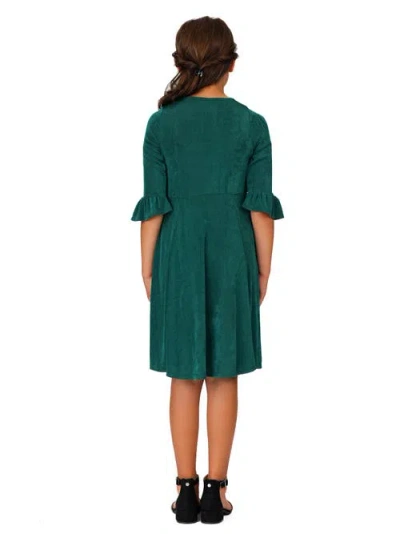 24sevenkid Elbow Length Sleeve Fit And Flare Party Dress In Green
