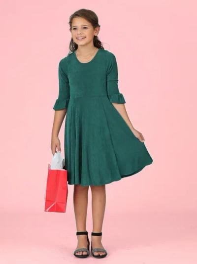 24sevenkid Elbow Length Sleeve Fit And Flare Party Dress In Green