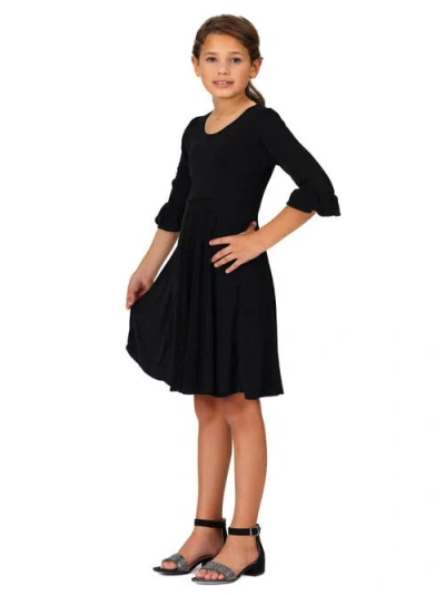 24sevenkid Elbow Length Sleeve Fit And Flare Party Dress In Black