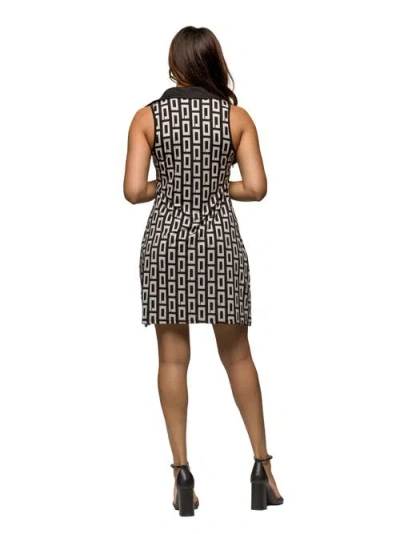 24seven Comfort Apparel Maternity Black And White Sleeveless Collared Mini Dress In Multi