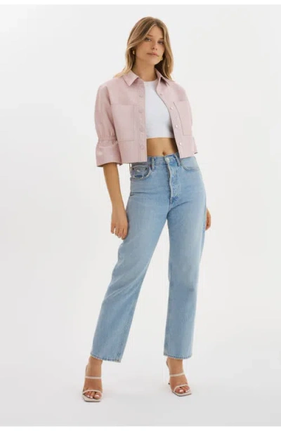 Lamarque Carolina Cropped Ruffle-sleeve Leather Jacket In Pink