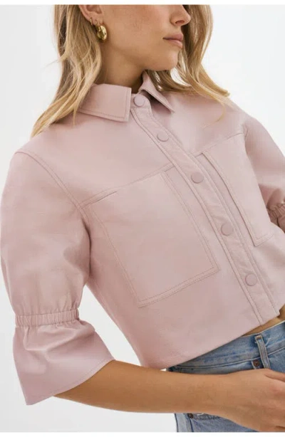 Lamarque Carolina Cropped Ruffle-sleeve Leather Jacket In Pink