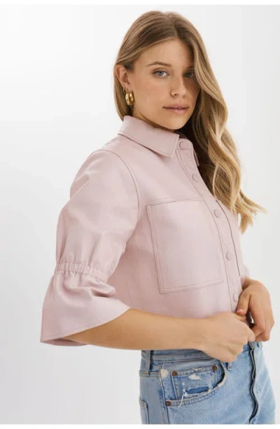 Lamarque Carolina Cropped Ruffle-sleeve Leather Jacket In Pink