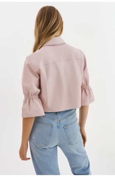 Lamarque Carolina Cropped Ruffle-sleeve Leather Jacket In Pink