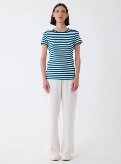 Majestic Filatures Soft Touch Striped Short Sleeve T-shirt In Blue
