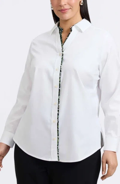 Foxcroft Marlee Leopard Trim Cotton Blend Button-up Shirt