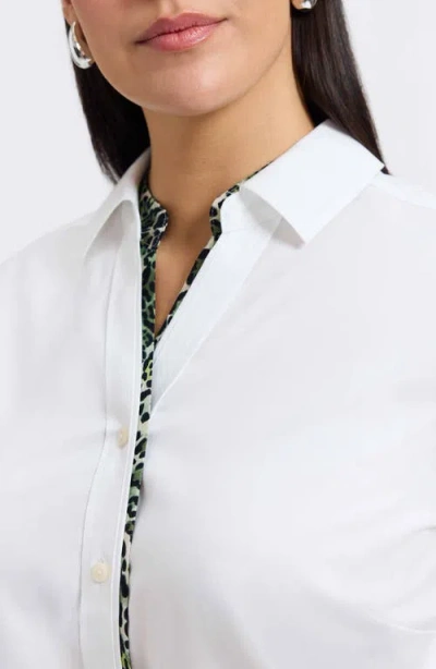 Foxcroft Marlee Leopard Trim Cotton Blend Button-up Shirt
