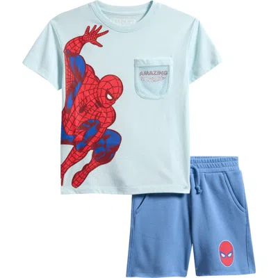 Jem Kids' Spider-man Mesh Pocket T-shirt & Shorts Set In Blue