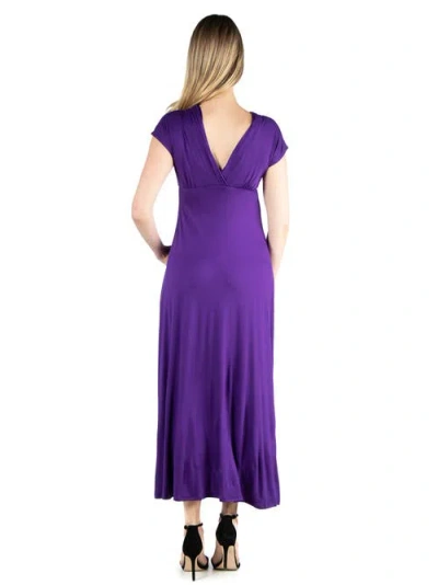 24seven Comfort Apparel Maternity Cap Sleeve V-neck Maxi Dress In Purple