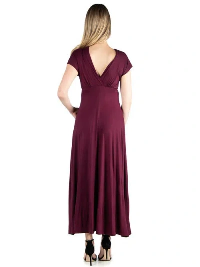 24seven Comfort Apparel Maternity Cap Sleeve V-neck Maxi Dress In Burgundy