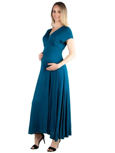 24seven Comfort Apparel Empire Waist V-neck Plus Size Maxi Dress In Blue
