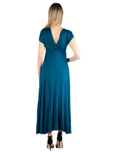 24seven Comfort Apparel Empire Waist V-neck Plus Size Maxi Dress In Blue