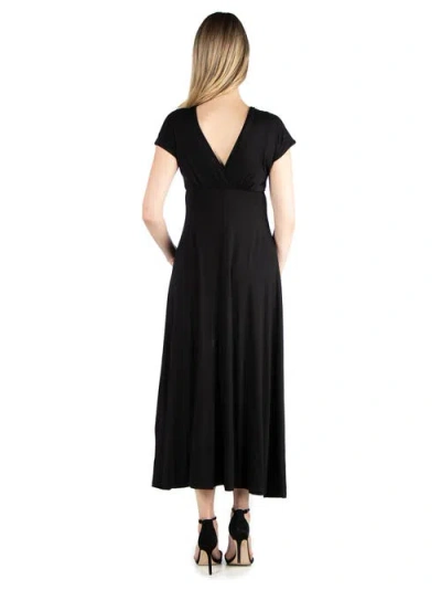 24seven Comfort Apparel Maternity Cap Sleeve V-neck Maxi Dress In Black