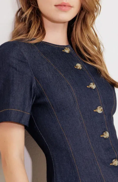 Freemarket Short Sleeve A-line Cotton Blend Denim Minidress