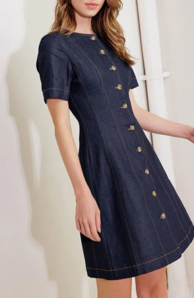 Freemarket Short Sleeve A-line Cotton Blend Denim Minidress
