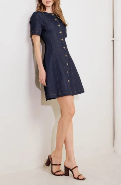 Freemarket Short Sleeve A-line Cotton Blend Denim Minidress