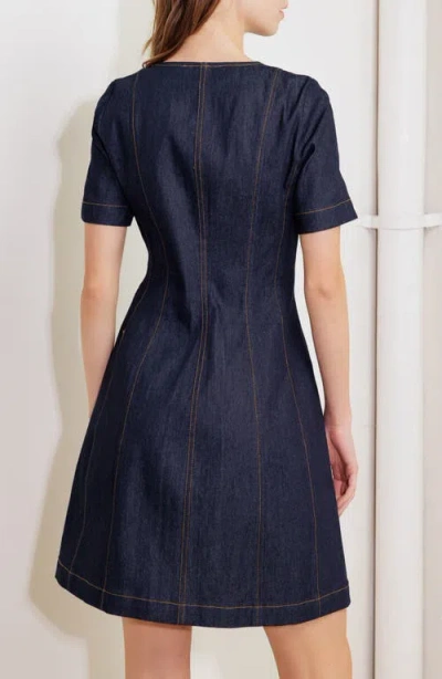 Freemarket Short Sleeve A-line Cotton Blend Denim Minidress