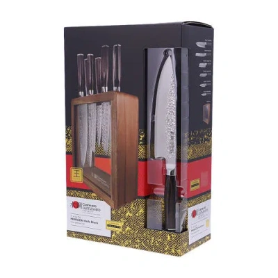 Cuisine::pro Damishiro Emperor Mokuzai 7pc Knife Block Set In Brown