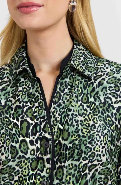 Foxcroft Marlee Leopard Print Cotton Button-up Shirt In Gray