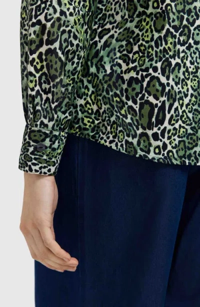 Foxcroft Marlee Leopard Print Cotton Button-up Shirt In Gray