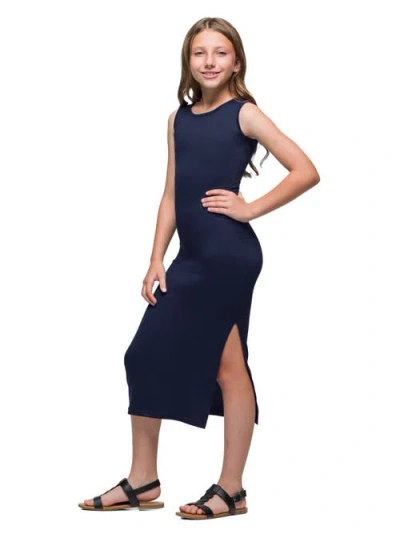 24sevenkid Side Slit Maxi Dress In Blue