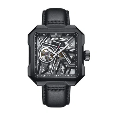 Heritor Automatic Campbell Leather-band Skeleton Watch In Black