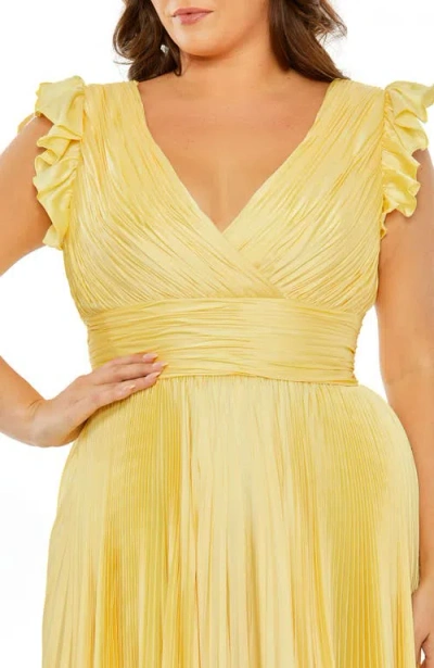 Mac Duggal Satin Flutter Sleeve Midi With Cummerbund Detail