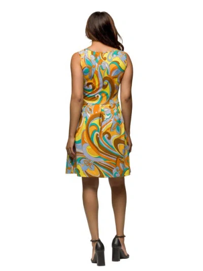 24seven Comfort Apparel Maternity Yellow Paisley Sleeveless Pleated Knee Length Pocket Dress In Multi