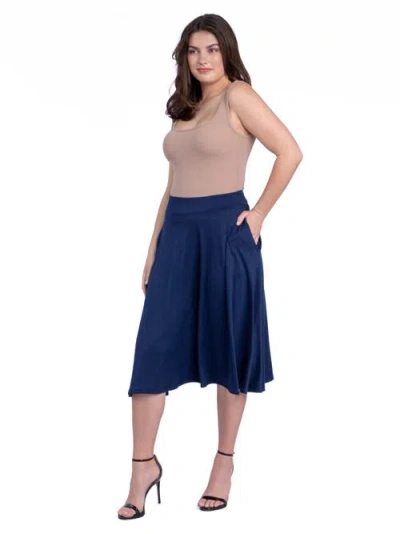 24seven Comfort Apparel Elastic Waist Pleated Pocket Midi Skirt