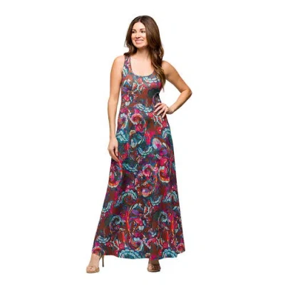24seven Comfort Apparel Maternity Pink And Brown Print Scoop Neck A-line Sleeveless Maxi Dress