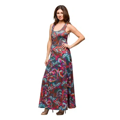 24seven Comfort Apparel Maternity Pink And Brown Print Scoop Neck A-line Sleeveless Maxi Dress