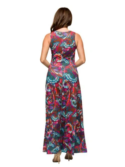 24seven Comfort Apparel Maternity Pink And Brown Print Scoop Neck A-line Sleeveless Maxi Dress
