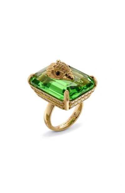 Kurt Geiger London Emerald Cut Crystal Cocktail Ring In Gold