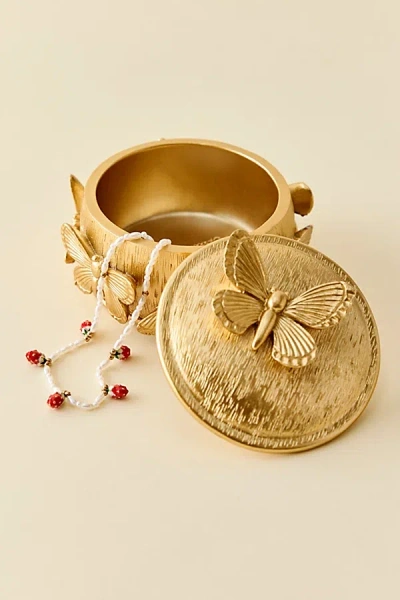 Urban Outfitters Butterfly Resin Trinket Box In Gold At