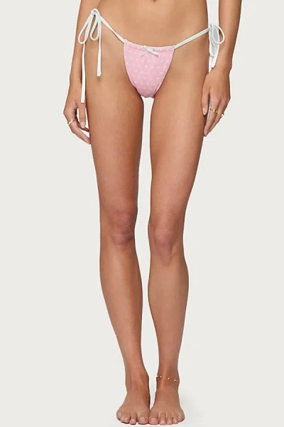 Edikted Leigh Polka Dot String Bikini Bottom In Pink/and/white, Women's At Urban Outfitters
