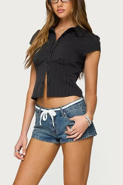 Edikted Olesia Tie Belt Denim Shorts In Blue/washed, Women's At Urban Outfitters